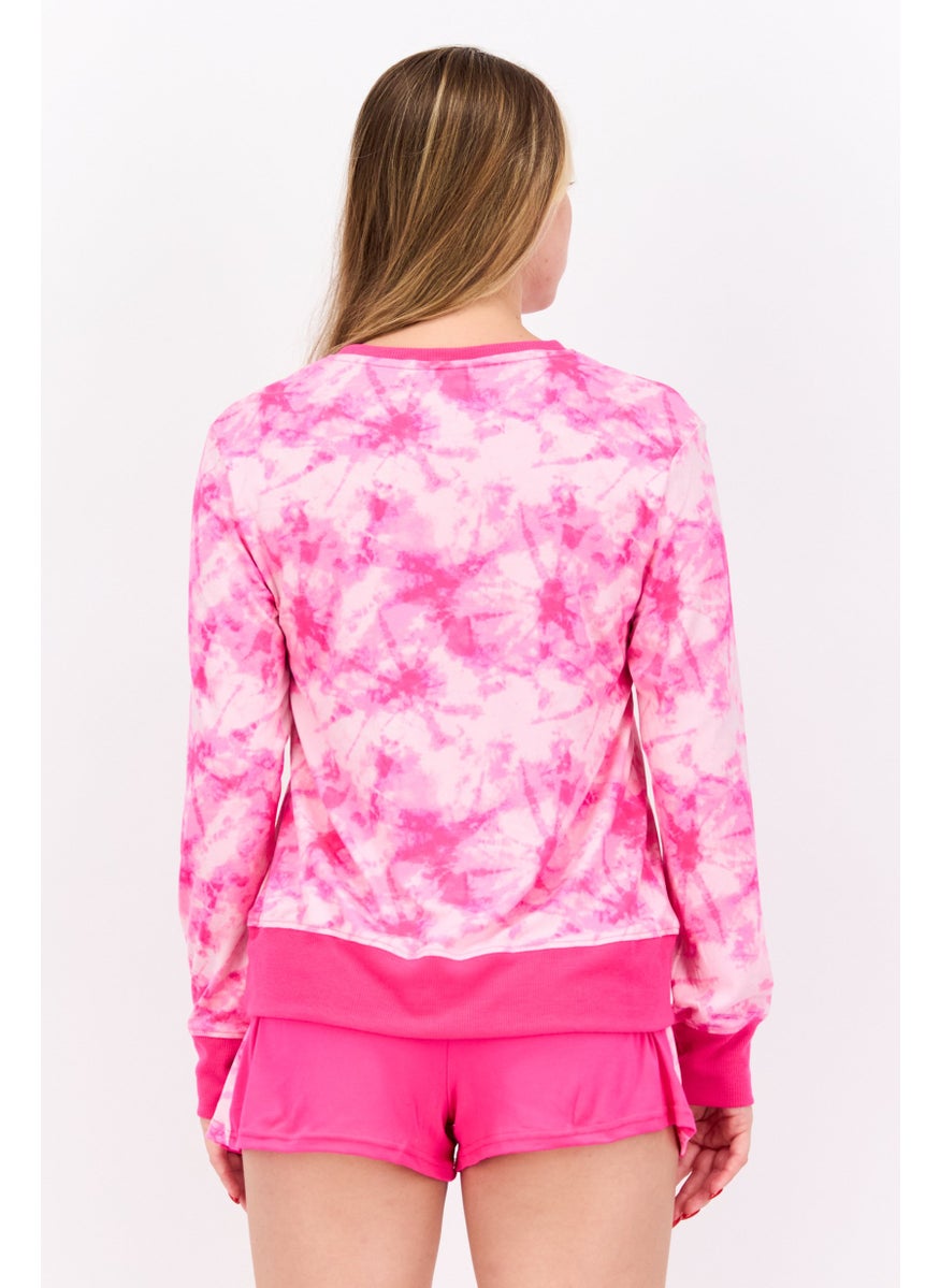 BCBGeneration Women 2 Piece Graphic Printed Top And Short Sleepwear Set, Pink Combo  - Image 3