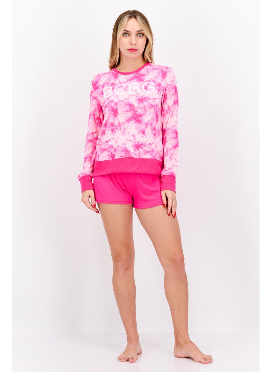 BCBGeneration Women 2 Piece Graphic Printed Top And Short Sleepwear Set, Pink Combo  - Image 4