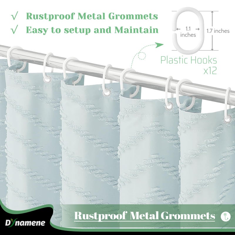 Dynamene 78 بوصة ستارة دش طويلة بوهو معنقدة شيفرون مخطط طويل القضيب الستائر دش الدش للحمام كبير فندق سبا ستارة دش فاخرة مع خطافات تجعد الخالية من الضباب الأزرق 72x78 - Image 4