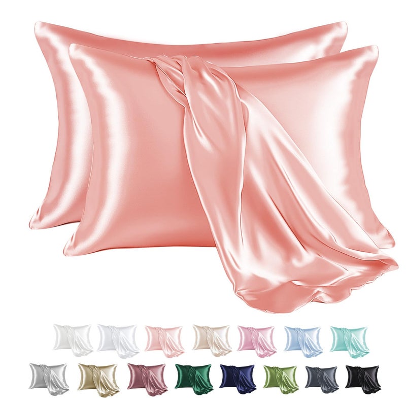 MRHM Satin Pillowcase for Hair and Skin Silk Satin Pillowcase 2 Pack Queen Size Pillow Cases Set of 2 Silky Pillow Cover with Envelope Closure 20x30 Blush