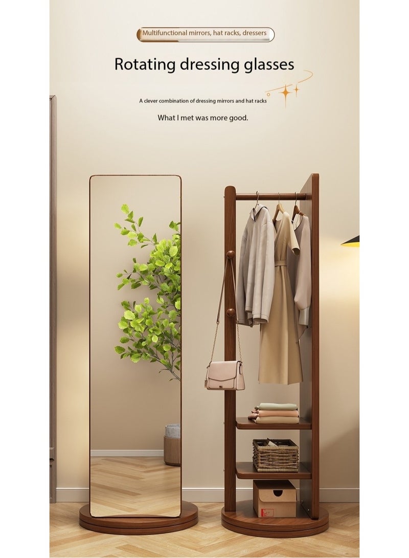 GT-Wheel Floor Mirror With Coat Rack Luxury Modern 360° Rotating Wood Full Body Length Mirror for Living Room and Bedroom - Image 3