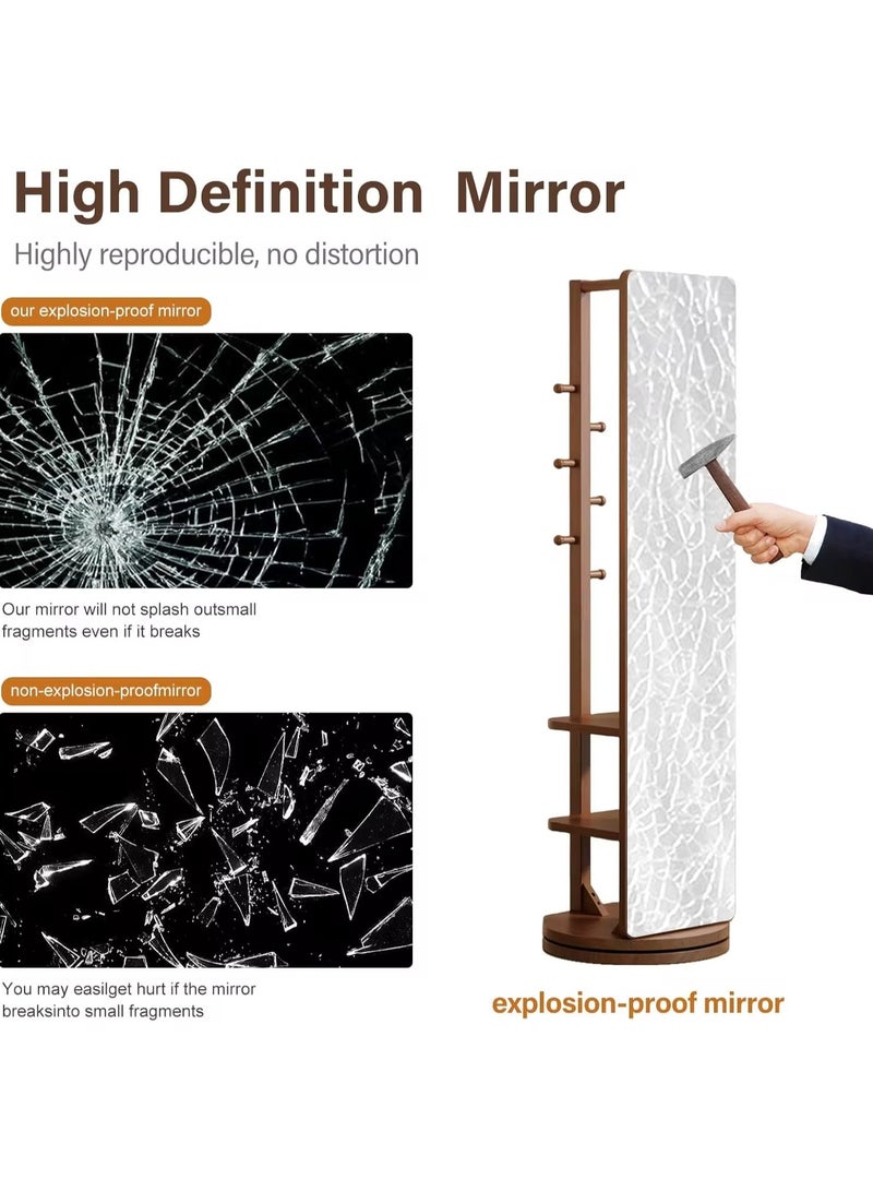 GT-Wheel Floor Mirror With Coat Rack Luxury Modern 360° Rotating Wood Full Body Length Mirror for Living Room and Bedroom - Image 4