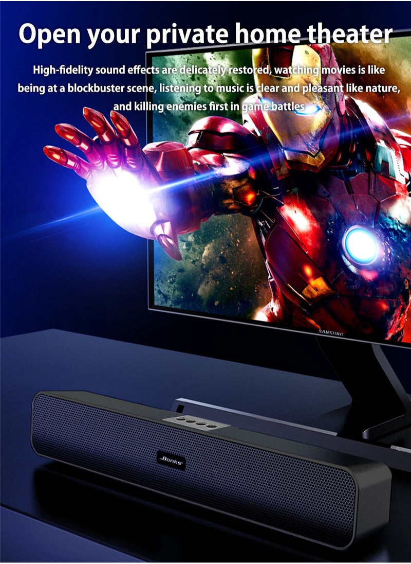 BONKS - Computer Speakers with 3.5 mm Aux, Small PC Speakers Powered by USB, Wired USB Desktop Speaker, USB Soundbar for MonitorWith Bluetooth - Image 1