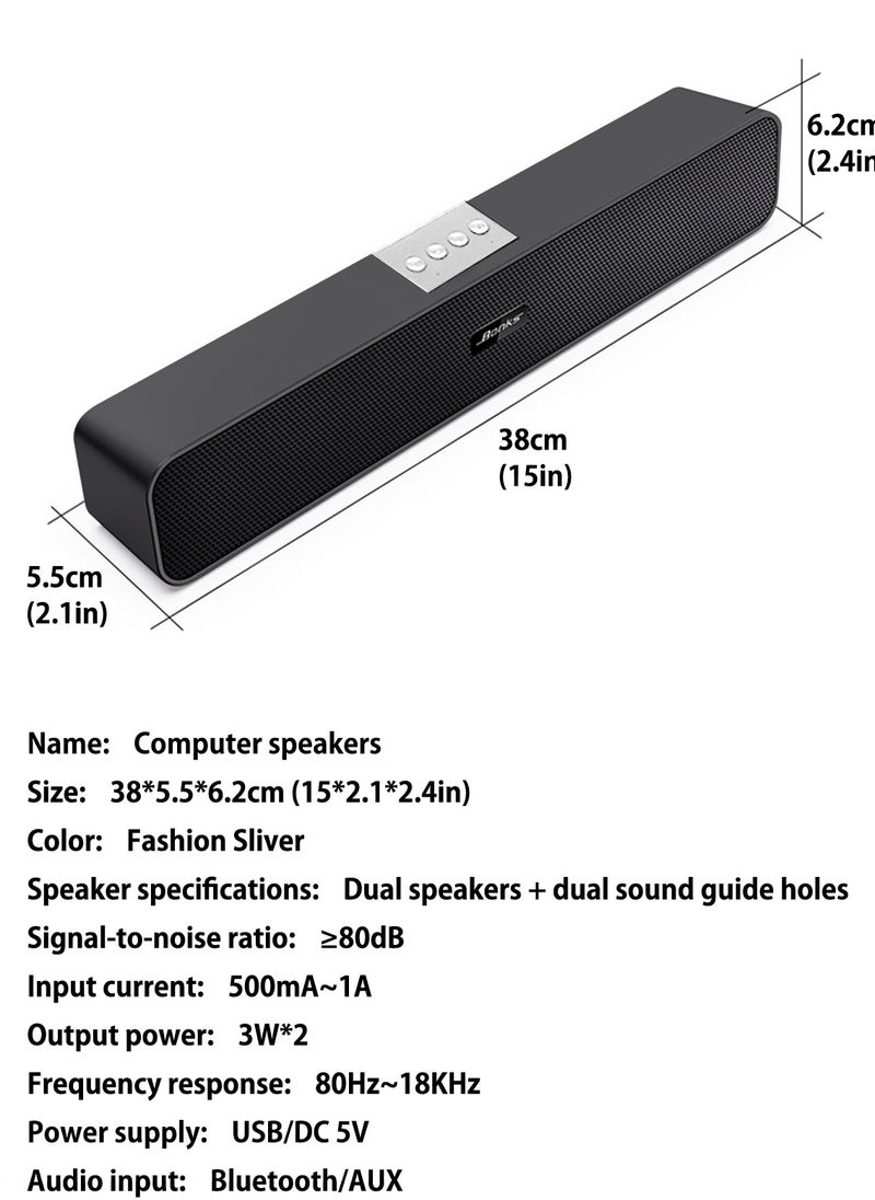 BONKS - Computer Speakers with 3.5 mm Aux, Small PC Speakers Powered by USB, Wired USB Desktop Speaker, USB Soundbar for MonitorWith Bluetooth - Image 1