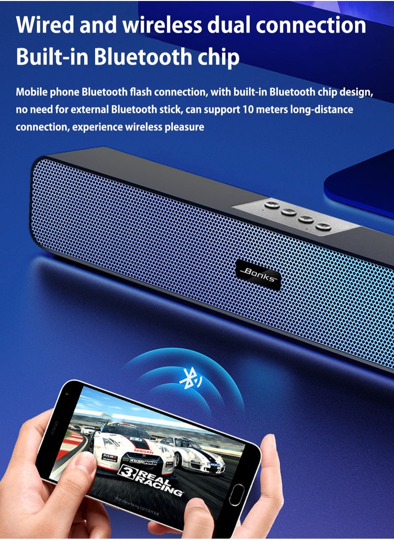 BONKS - Computer Speakers with 3.5 mm Aux, Small PC Speakers Powered by USB, Wired USB Desktop Speaker, USB Soundbar for MonitorWith Bluetooth - Image 1