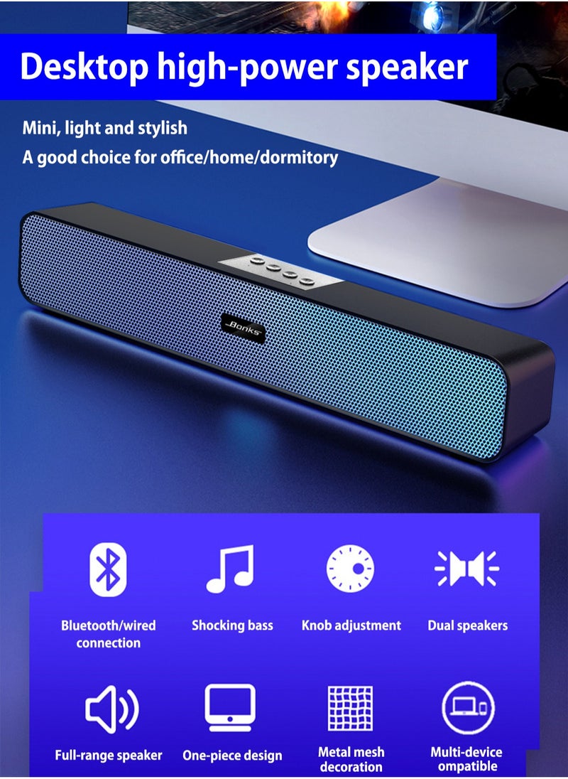 BONKS - Computer Speakers with 3.5 mm Aux, Small PC Speakers Powered by USB, Wired USB Desktop Speaker, USB Soundbar for MonitorWith Bluetooth - Image 1
