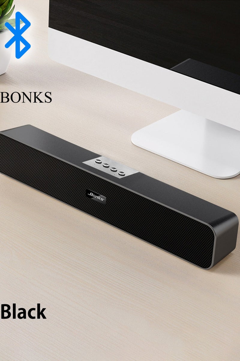 BONKS 3.5mm auxiliary computer speaker, USB plug and built-in battery powered small PC speaker, wired USB desktop speaker, Bluetooth enabled monitor USB soundbar, dual sound holes, supporting TF card and USB flash drive - Image 1