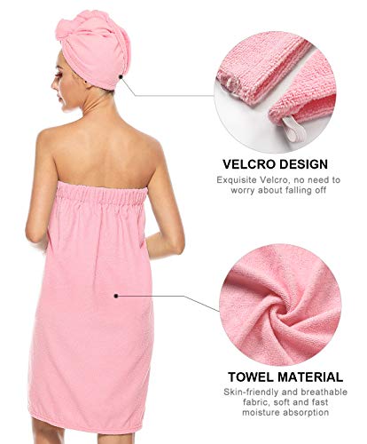 Kniffi Womens Wrap Towel Spa Wraps & Hair Towel Body Wrap Adjustable Closure Bathrobe Pink L - Image 3