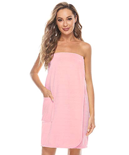 Kniffi Womens Wrap Towel Spa Wraps & Hair Towel Body Wrap Adjustable Closure Bathrobe Pink L - Image 4