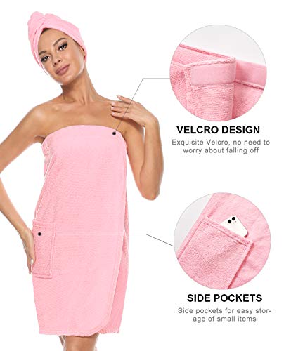 Kniffi Womens Wrap Towel Spa Wraps & Hair Towel Body Wrap Adjustable Closure Bathrobe Pink L - Image 2