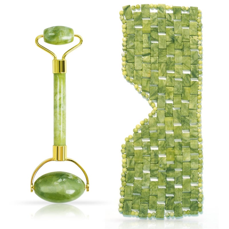 Jade Eye Mask and Jade Roller Set Jade Stone Face Mask and Facial Rollers Massager Skin Care Tool Face and Eye Massager