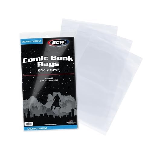 BCW Current/Modern Comic Bags - 100 ct | Acid-Free Modern Comic Bags for Current Issues | Exterior 6 7/8 x 10 1/2 inches | Crystal Clear Protection for Your Comic Collection - Image 1