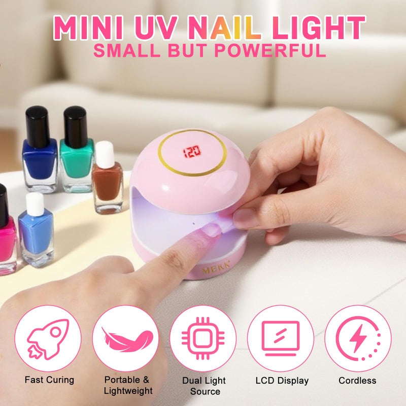 MEKK Mini UV Light for Gel Nails,18W Cordless Single Finger UV LED Nail Lamp,Portable Small Professional Flash Cure Lamp for Detail Work,Compact Design for Beginners,Travel,Home-Pink - Image 2