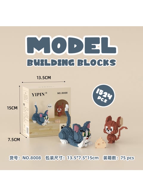Cat and mouse assembled small pellet bricks compatible Lego gifts childrens educational microparticle toy ornaments wholesaleCat and mouse combination Cat and mouse combination