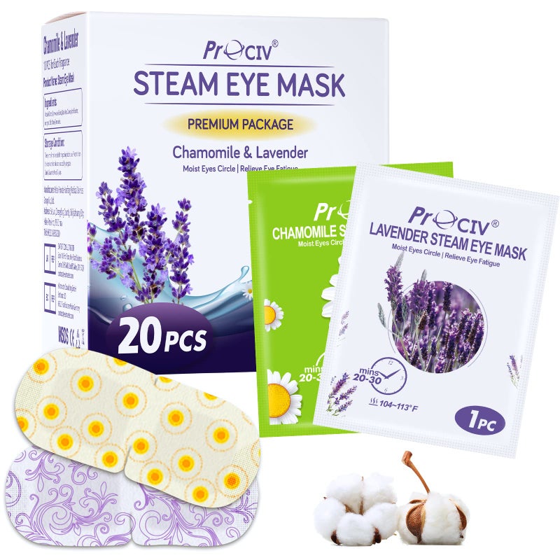 ProCIV 20 Packs Steam Eye Masks, Warming Eye Masks for Dark Circles, Disposable Self-heating Hot Eye Mask Soothing Headache, Dry Eyes, Heating Eye Mask for Stress Eye Fatigue Relief - Image 1