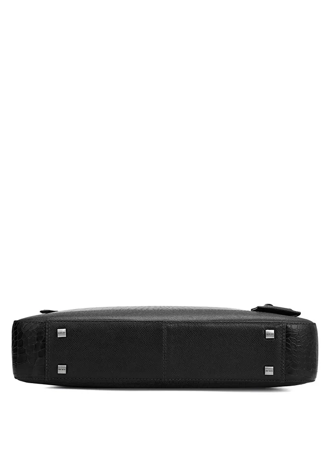 Da Milano  Leather Black Laptop Bag with Adjustable Shoulder Strap for Men | Best Price UAE