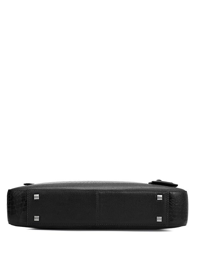 Da Milano Leather Black Laptop Bag with Adjustable Shoulder Strap - Image 5