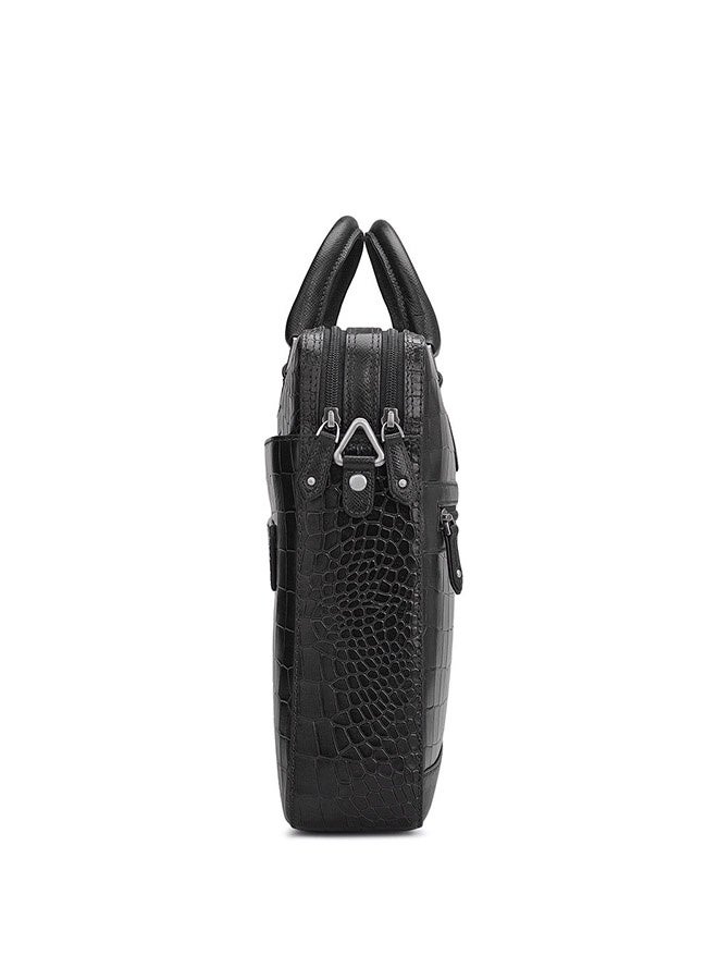 Da Milano Leather Black Laptop Bag with Adjustable Shoulder Strap - Image 3
