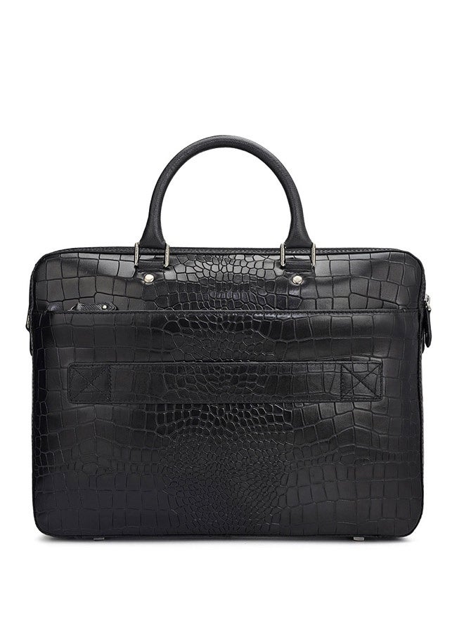 Da Milano Leather Black Laptop Bag with Adjustable Shoulder Strap - Image 4