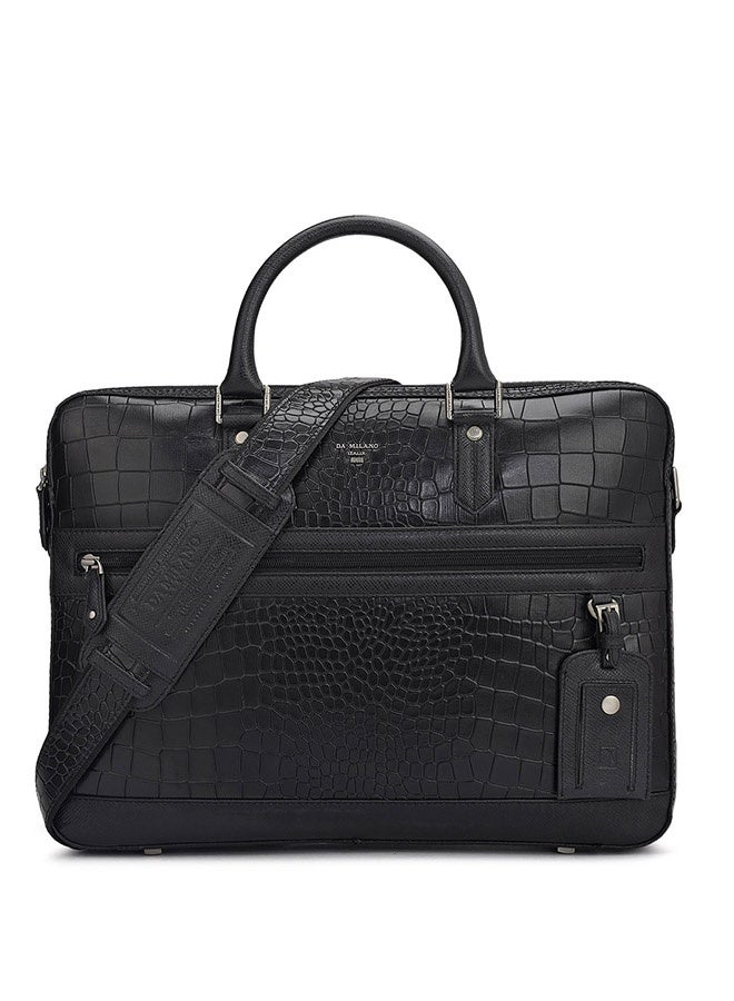 Da Milano Leather Black Laptop Bag with Adjustable Shoulder Strap - Image 1