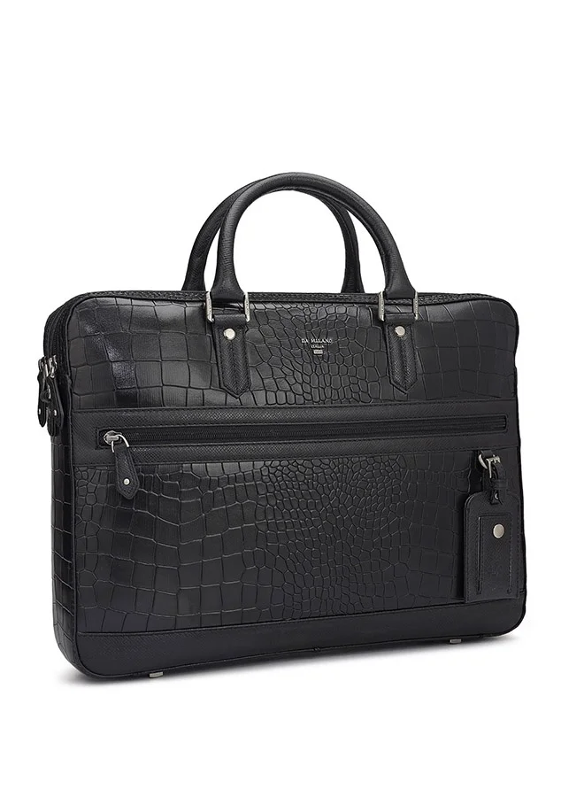 دا ميلانو حقيبة كمبيوتر محمول جلدية سوداء مع حزام كتف قابل للتعديل