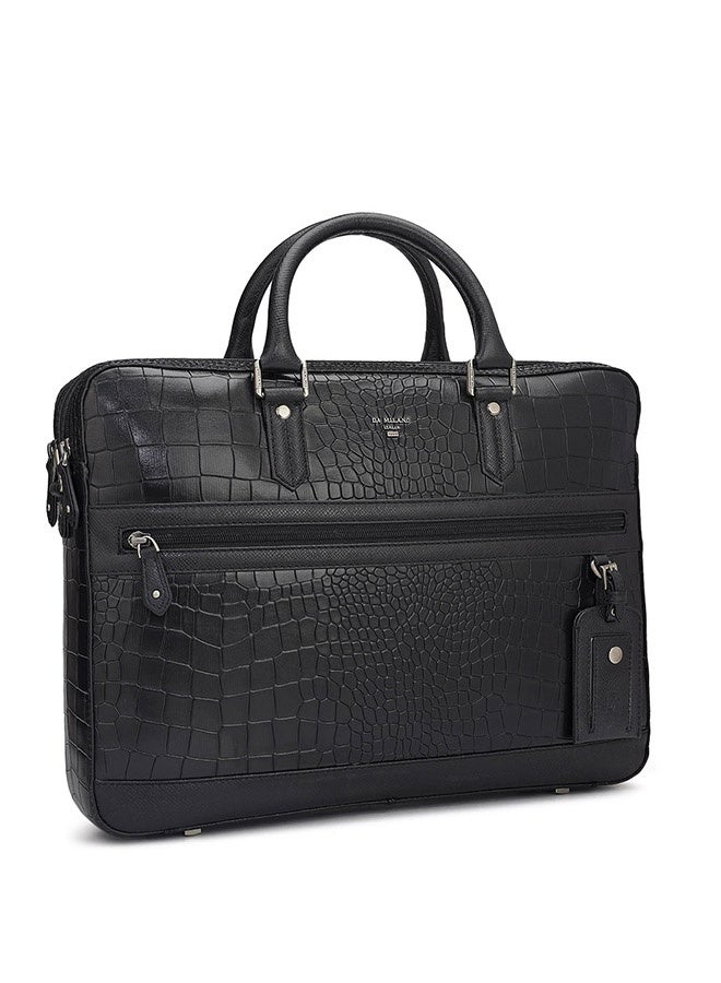 Da Milano Leather Black Laptop Bag with Adjustable Shoulder Strap - Image 2