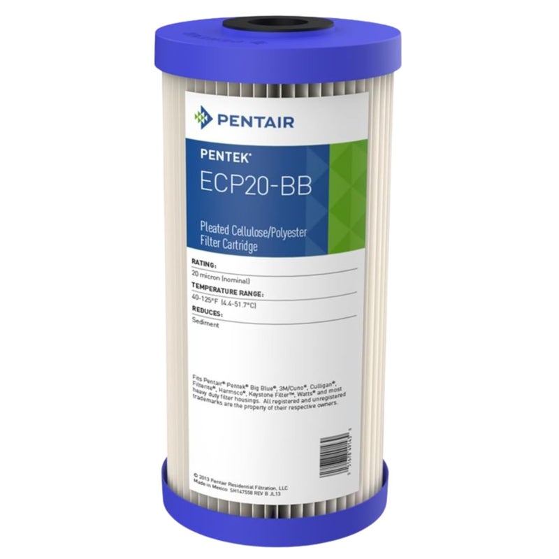 Pentek Pentair ECP20-BB Big Blue Sediment Water Filter, 10-Inch, Whole House Heavy Duty Pleated Cellulose Polyester Replacement Cartridge, 10" x 4.5", Blue End Cap, 20 Micron - Image 1