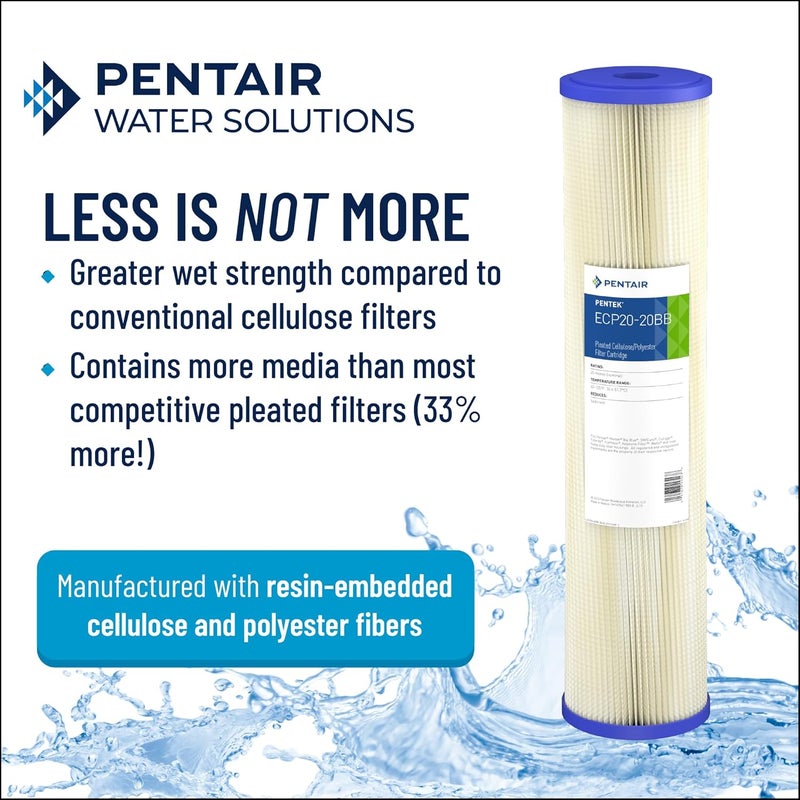 Pentek Pentair ECP20-BB Big Blue Sediment Water Filter, 10-Inch, Whole House Heavy Duty Pleated Cellulose Polyester Replacement Cartridge, 10" x 4.5", Blue End Cap, 20 Micron - Image 3