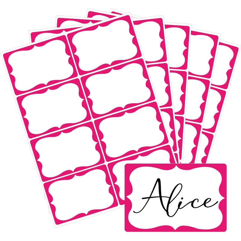 labelon Pink Name Tags,2"x 3" Name Tag Stickers with Pink Border 200 Pcs Adhesive Name Tags Sticker Name Badges Labels for Valentine, School, Office, Home, Party, Conferences - Image 1