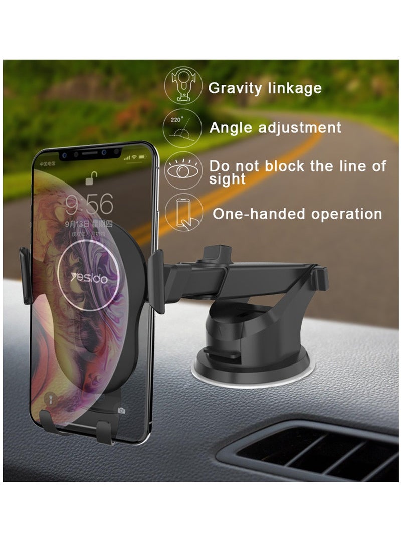 Yesido C44 Factory Custom Cellphone Car Holder Suction Cup Gravity Mobile Phone Holder - Black - Image 2