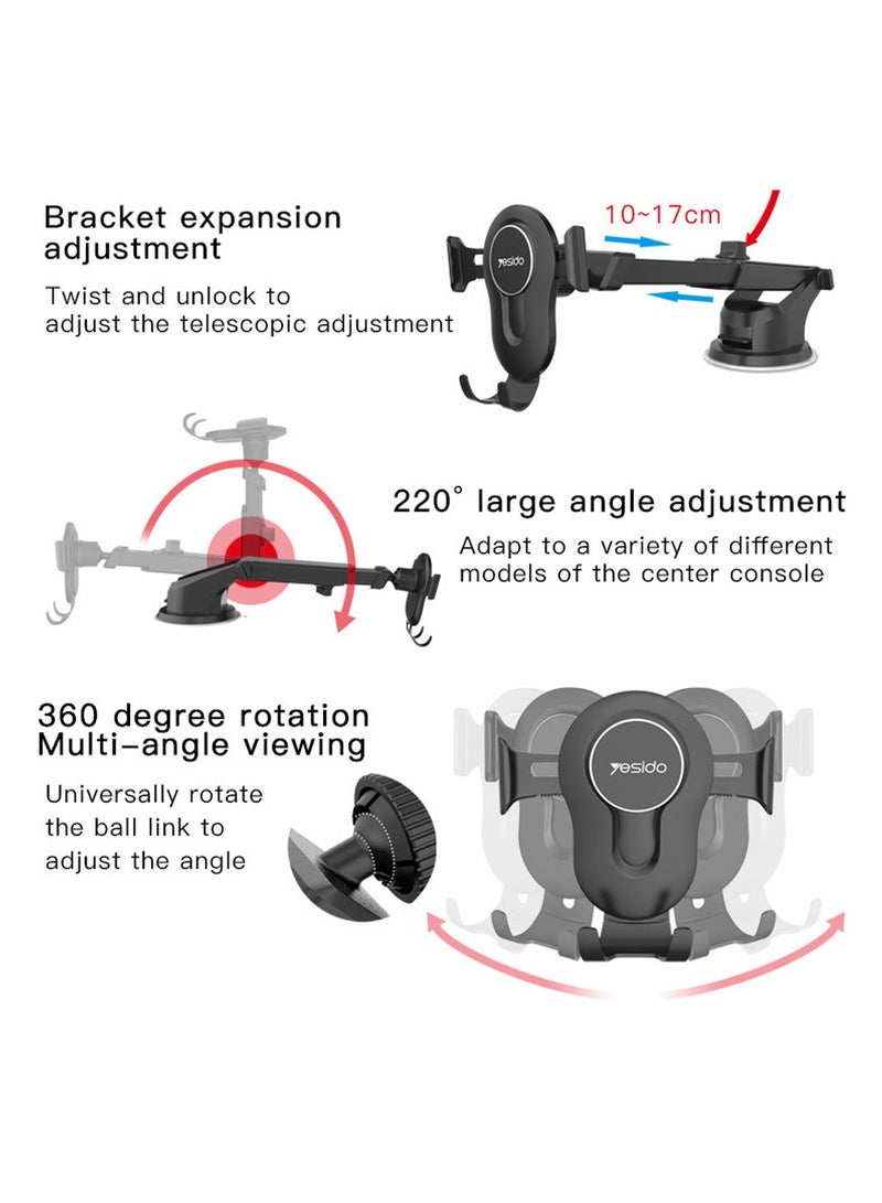 Yesido C44 Factory Custom Cellphone Car Holder Suction Cup Gravity Mobile Phone Holder - Black - Image 4