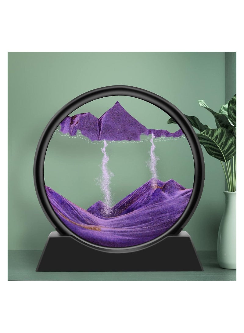 Flowing Sand Painting Moving Sand Art Picture Round Glass 3D Deep Sea Sandscape in Motion Display Flowing Sand Frame Home Office Desktop Decorations Purple - Image 3