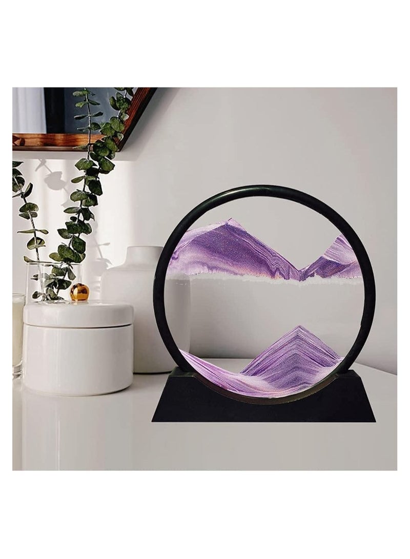Flowing Sand Painting Moving Sand Art Picture Round Glass 3D Deep Sea Sandscape in Motion Display Flowing Sand Frame Home Office Desktop Decorations Purple - Image 5