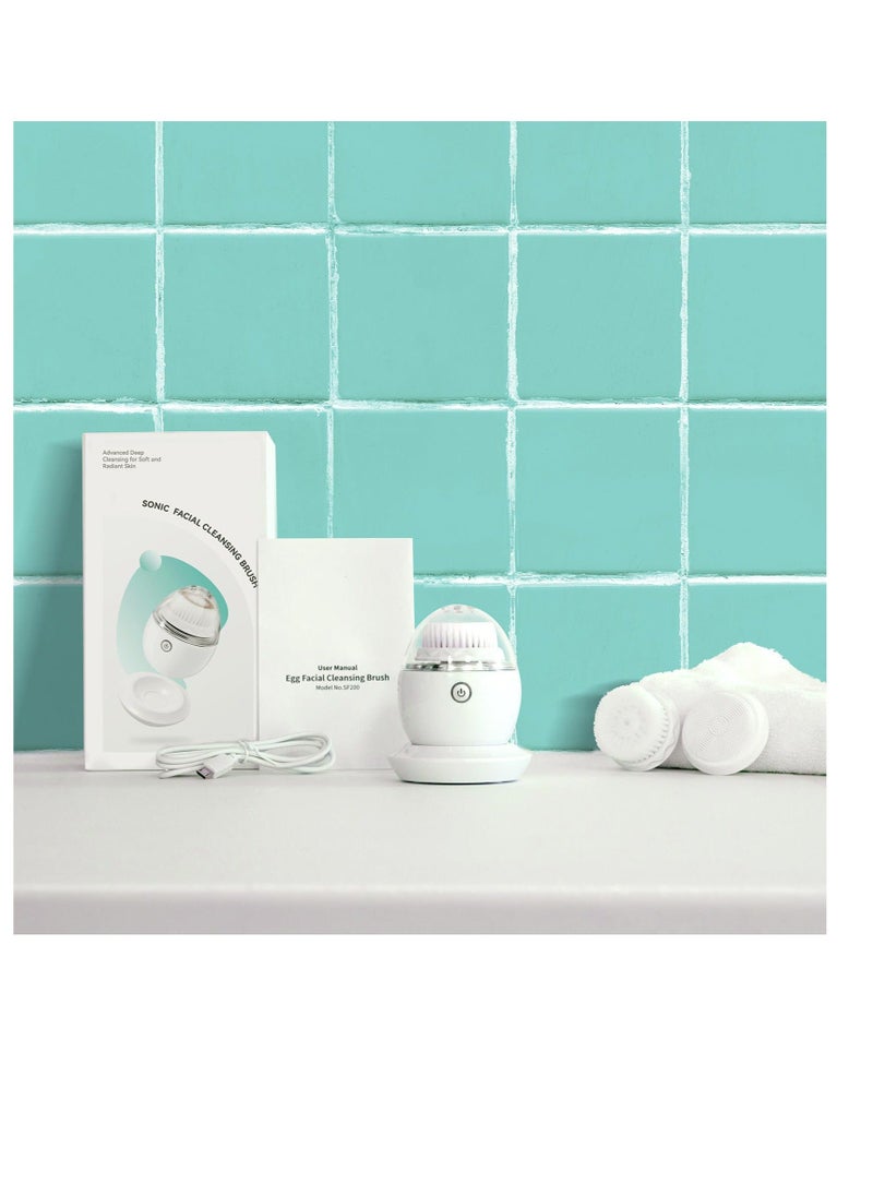 Generic - Vibrating Facial Cleansing Brush,Sonic Vibration with 3 Intensity Levels, for Deep Cleansing and Exfoliation, Waterproof, Smart Timer, With 3 Brushing Heads, Wireless Rechargeable - Image 1