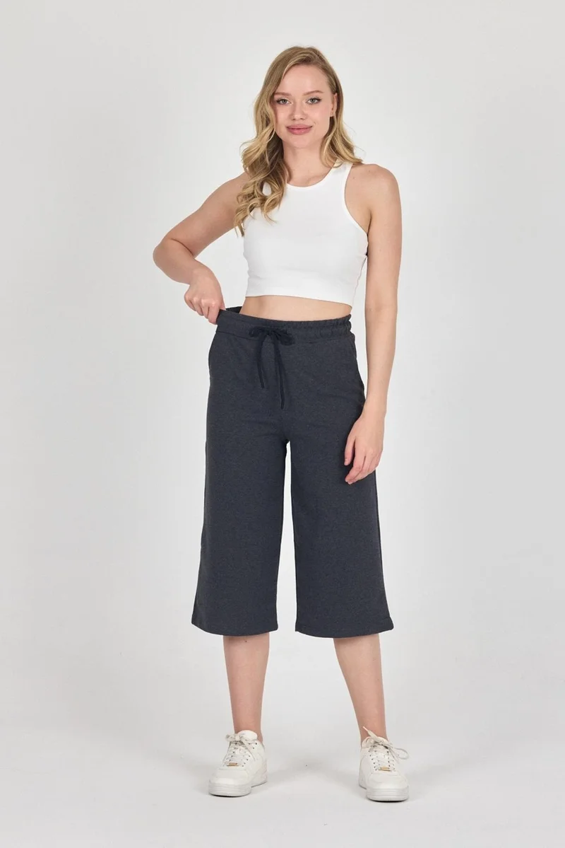 ميتاليك High Waist Pocketed Relaxed Cut Seasonal Women's Below Knee 3-Pack Bermuda Black-Navy-Anthracite Capri Shorts