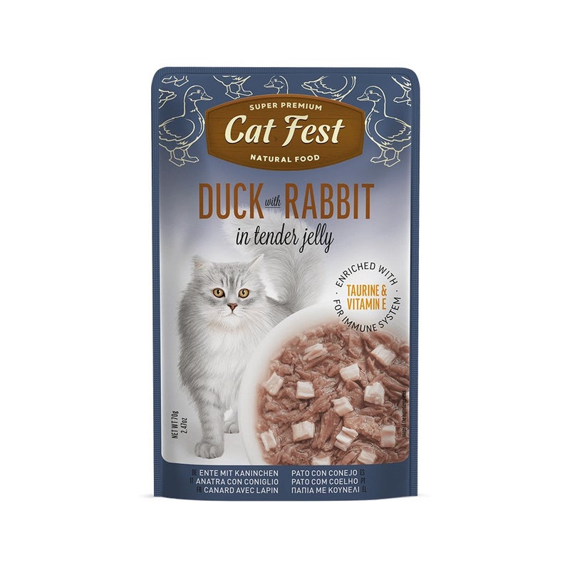 كات فيست Cat Fest Duck with Rabbit in Tender Jelly Cat Food Pouch - 70 g