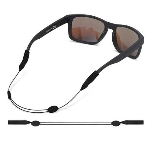 AEC Cable Zips Adjustable Sports Sunglasses Strap Eyeglasses Lanyard Retainer No Tail Anti Slip Glasses Holder Cord (1, Black, 14IN) - Image 1