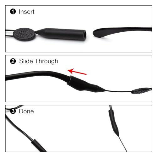 AEC Cable Zips Adjustable Sports Sunglasses Strap Eyeglasses Lanyard Retainer No Tail Anti Slip Glasses Holder Cord (1, Black, 14IN) - Image 3