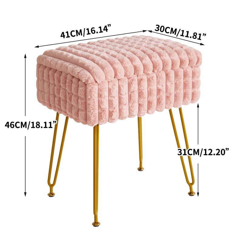 IBUYKE Rectangle Vanity Chair with Storage Space, Footrest Footstool Ottoman, Vanity Stool, Dressing Table Chair, with Anti-Slip Feet, for Makeup Room, Bedroom, Square Grid Pattern, Pink WBD004P - Image 5