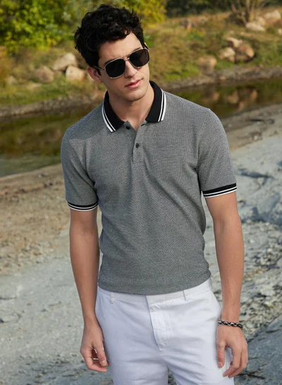 كامبوس سوترا Men's Onyx Black Duo-Hue Knit Polo T-Shirt