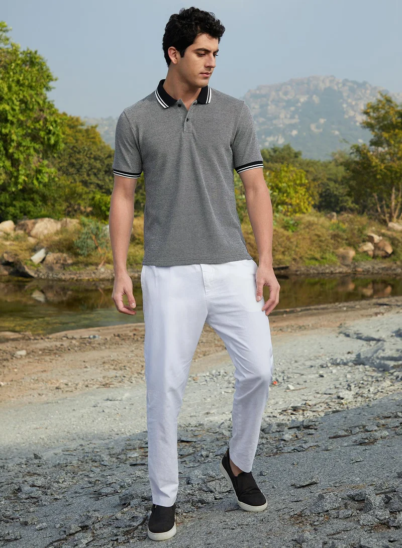 Campus Sutra Men's Onyx Black Duo-Hue Knit Polo T-Shirt