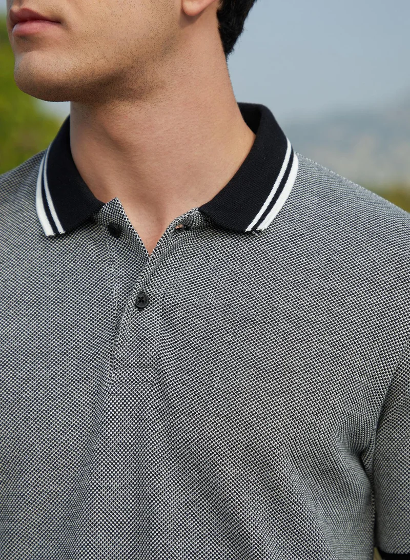 Campus Sutra Men's Onyx Black Duo-Hue Knit Polo T-Shirt