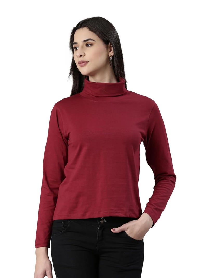 KRYPTIC Women's 100% Cotton Solid High Neck T-Shirt - Image 1