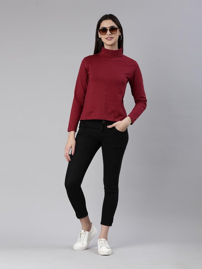 KRYPTIC Women's 100% Cotton Solid High Neck T-Shirt - Image 5