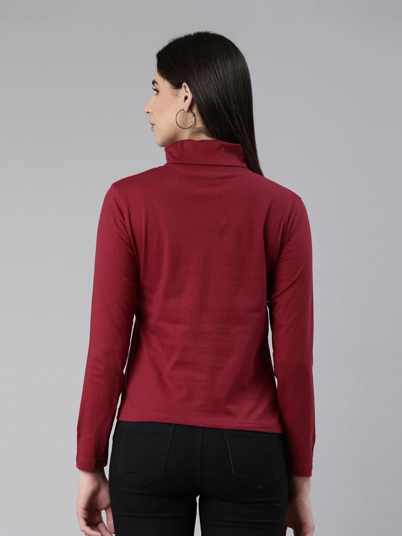KRYPTIC Women's 100% Cotton Solid High Neck T-Shirt - Image 2