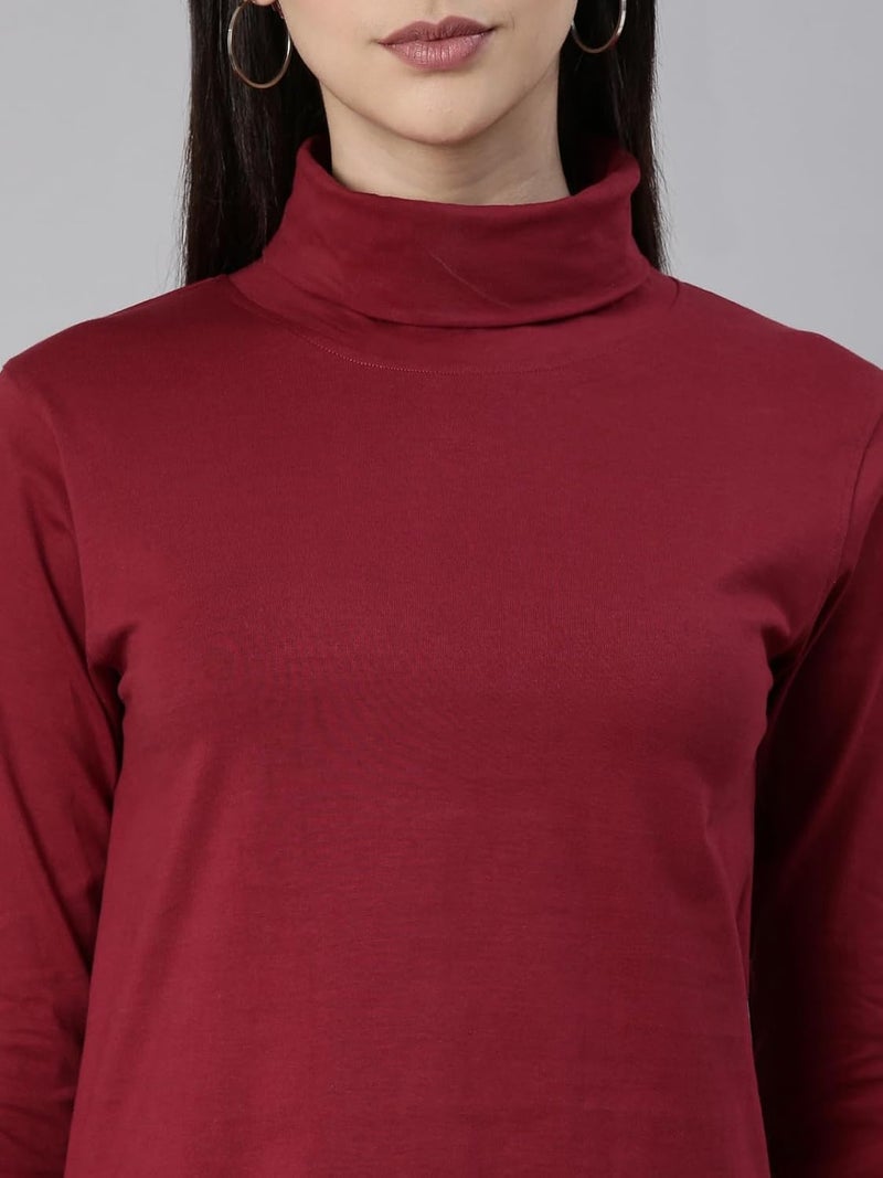 KRYPTIC Women's 100% Cotton Solid High Neck T-Shirt - Image 4