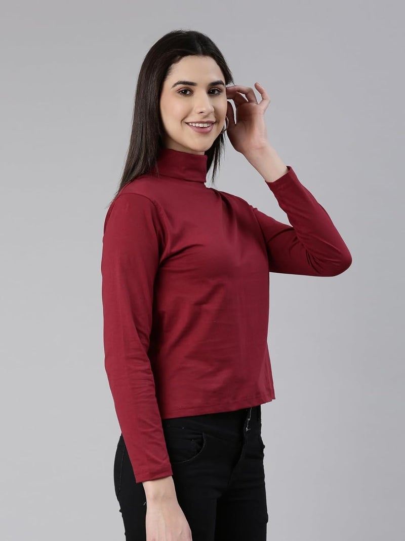 KRYPTIC Women's 100% Cotton Solid High Neck T-Shirt - Image 3