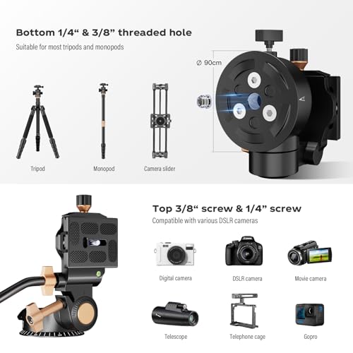 Soonpho Q-08S Heavy Duty Video Camera Tripod Fluid Drag Pan Head with Extended Handle for DSLR Camera,Camcorders,1/4 & 3/8 inch Screw Sliding Plate 360 Degree Rotating Tripod Head - Image 4