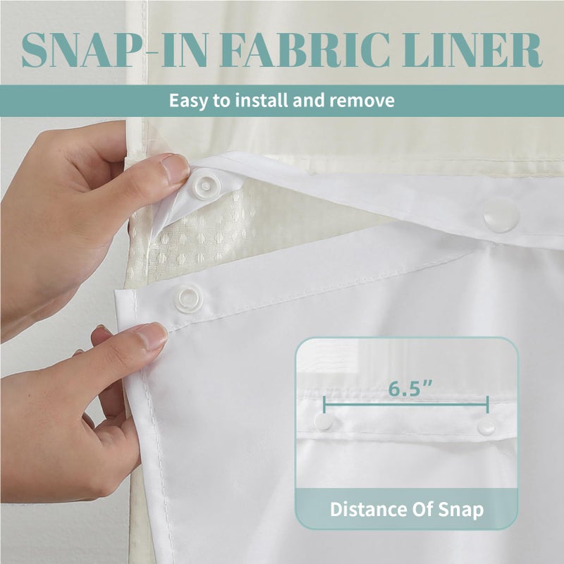 eachope Cream No Hook Waffle Weave Shower Curtain with snap-in Liner Replacement, 230GSM Waterproof Fabric Hotel Shower Curtain Set for Bathroom, Through Mesh Top Window,71Wx74H - Image 5