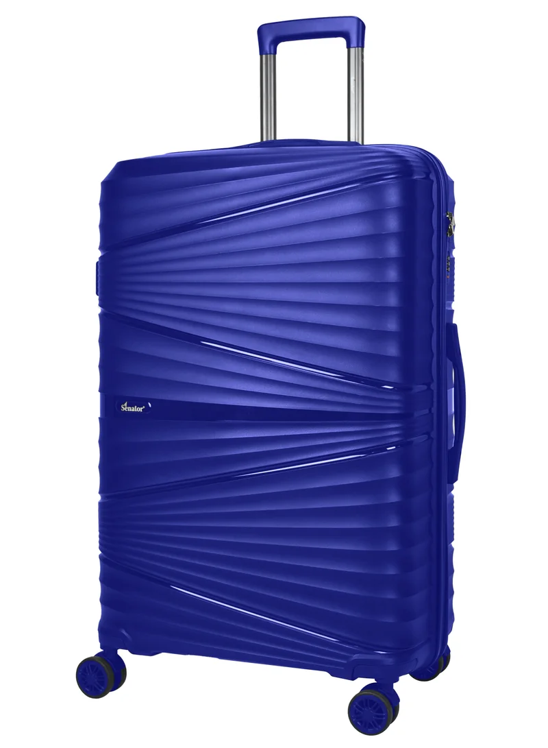 SENATOR Hard Case Large Checked Luggage Trolley For Unisex Polypropylene Lightweight 4 Double Wheeled Suitcase With Built In TSA Type Lock Travel Bag KH1005 Blue